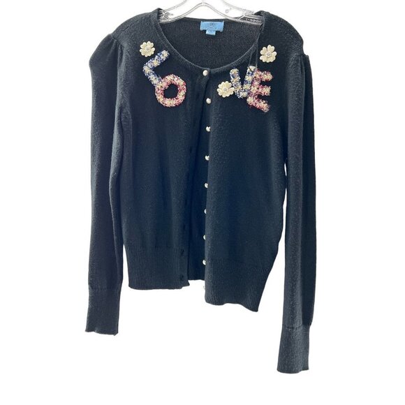 NWT Cici Black Button up Cardigan Featuring LOVE on Neckline Small - Picture 2 of 6